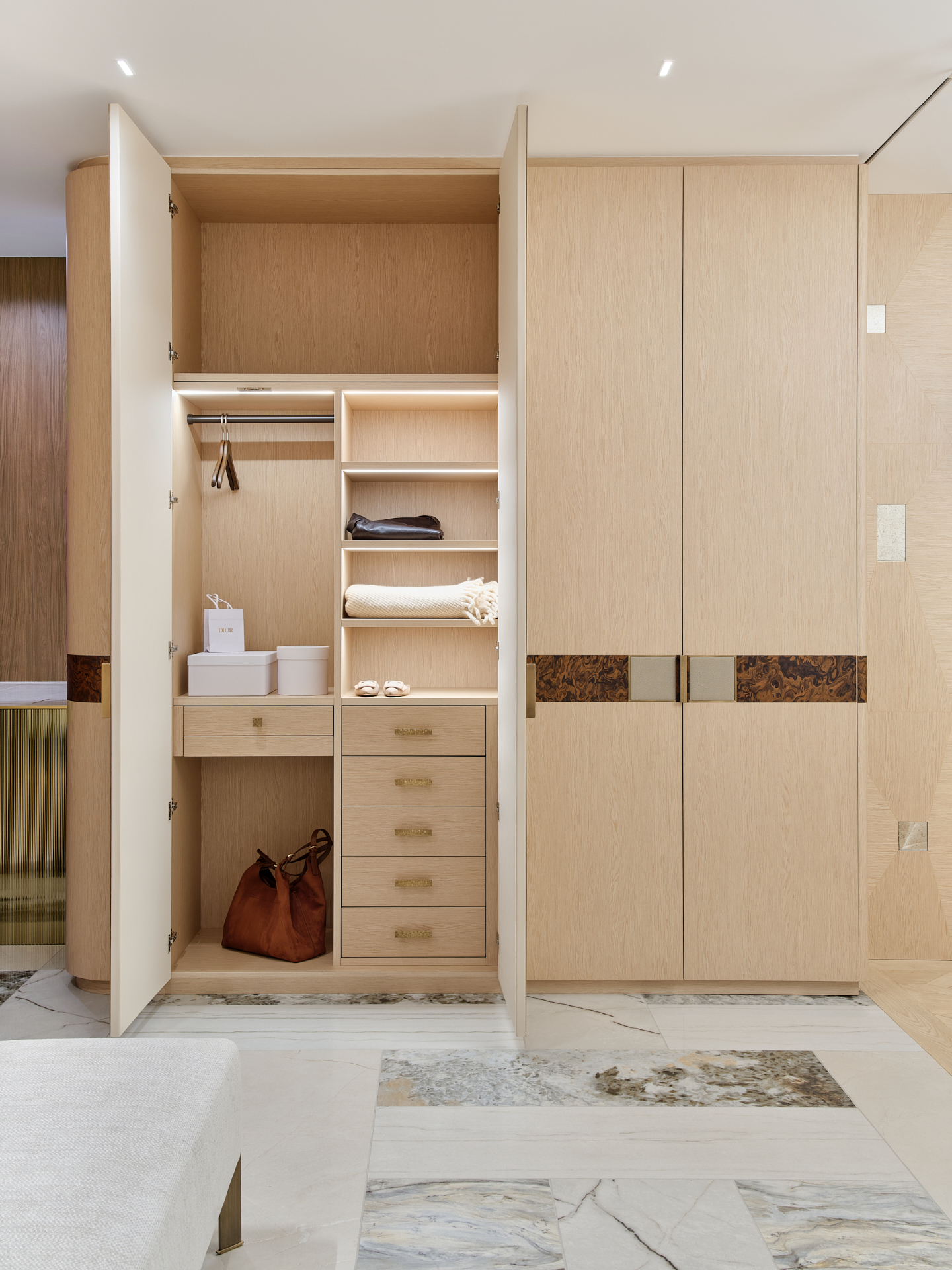 Faura showroom bespoke wardrobe detail, Westminster London