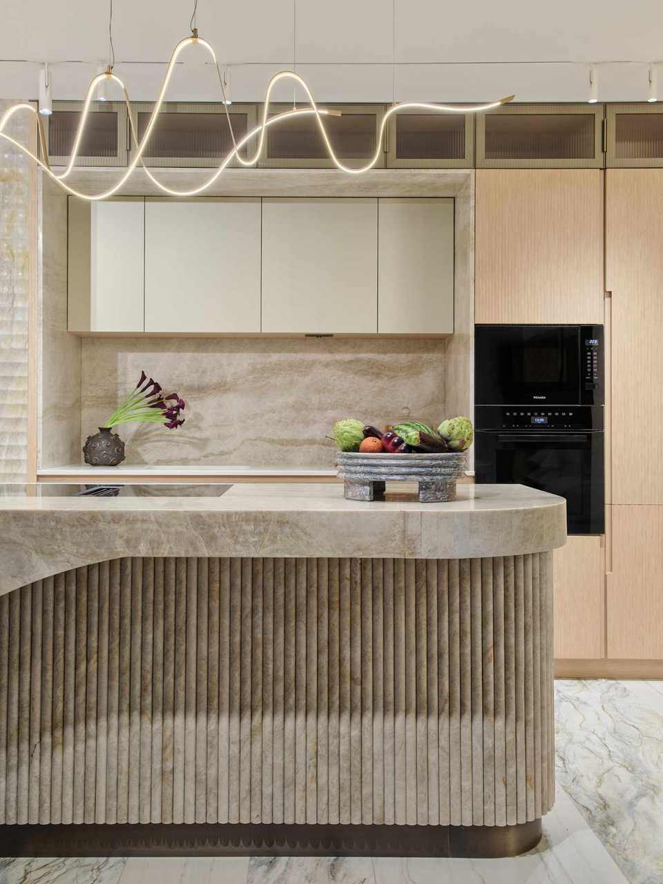 Faura showroom kitchen island detail, Westminster London