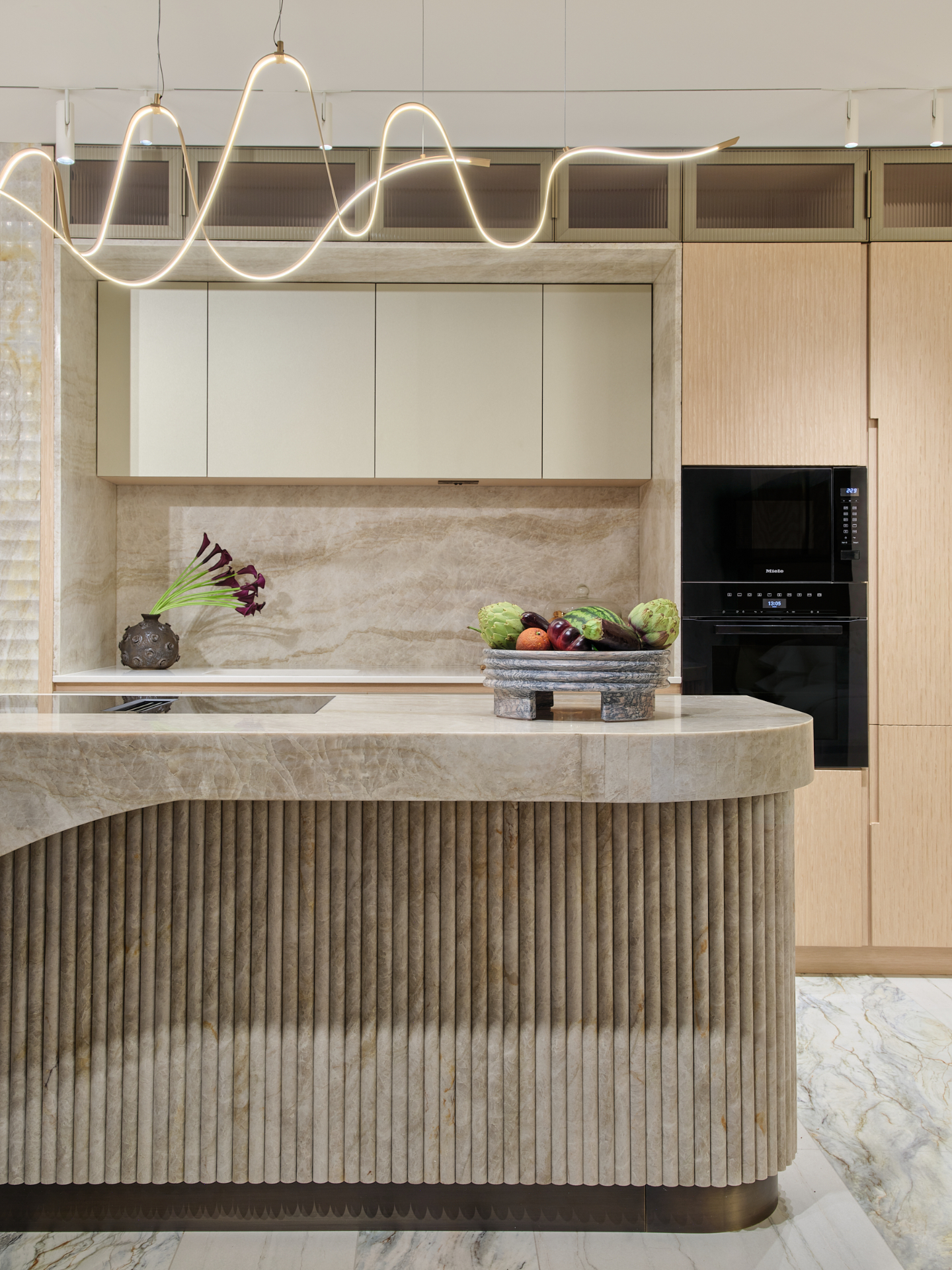 Faura showroom kitchen island detail, Westminster London