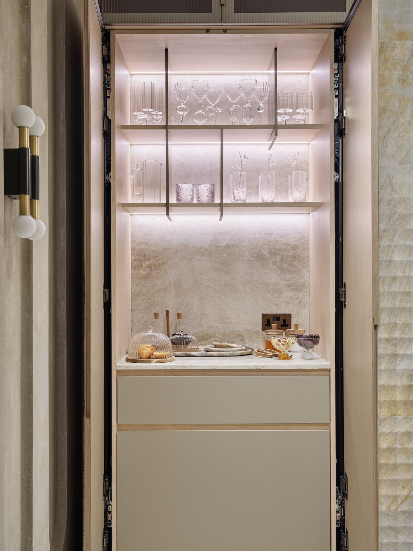 Faura showroom bar and glassware cabinet, Westminster London